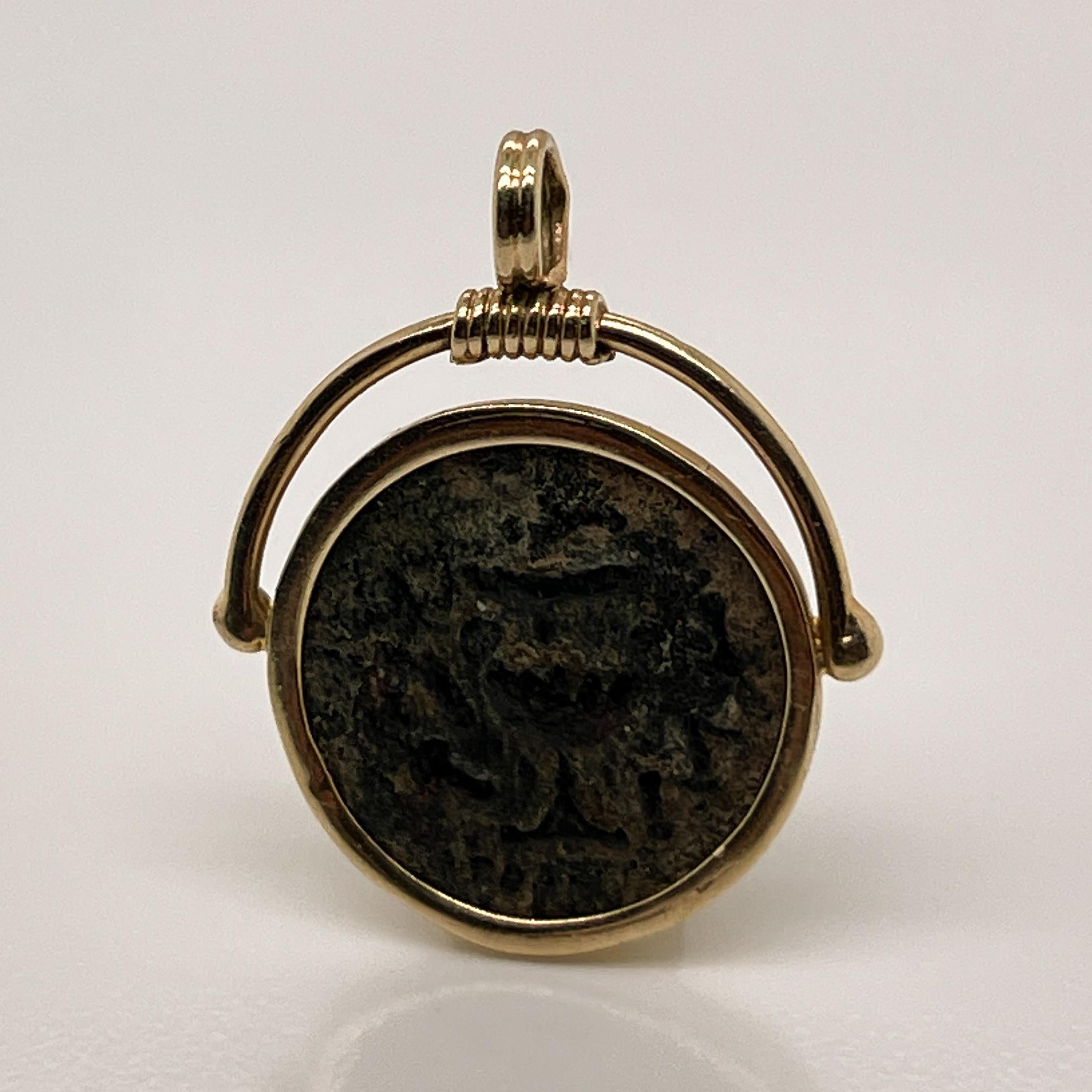 Ancient Jewish Roman Wars Bronze Coin Mounted in a 14 Karat Gold Pendant, VR 2