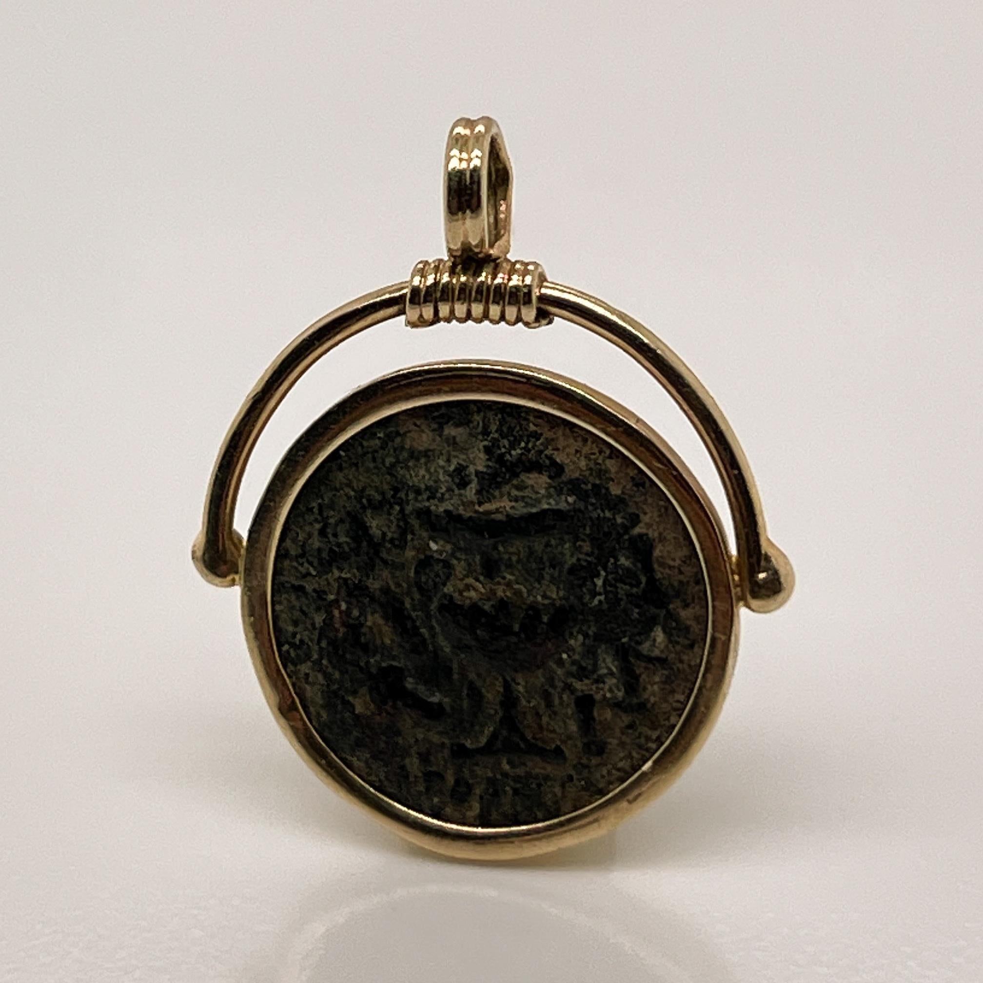 Ancient Jewish Roman Wars Bronze Coin Mounted in a 14 Karat Gold Pendant, VR 3