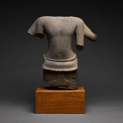 Ancient Khmer Sandstone Torso of a Four Armed Deity
