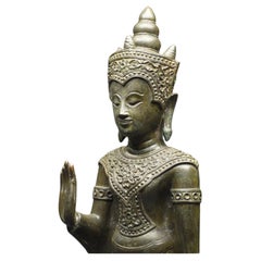 Antique Ancient Kingdom of Siam, 19th Century, Bronze Buddha in absence of fear Mudra