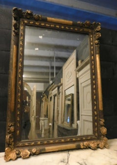 Ancient Lacquered and Gilded Wood Mirror Flowers and Roses, 19th Century, Italy