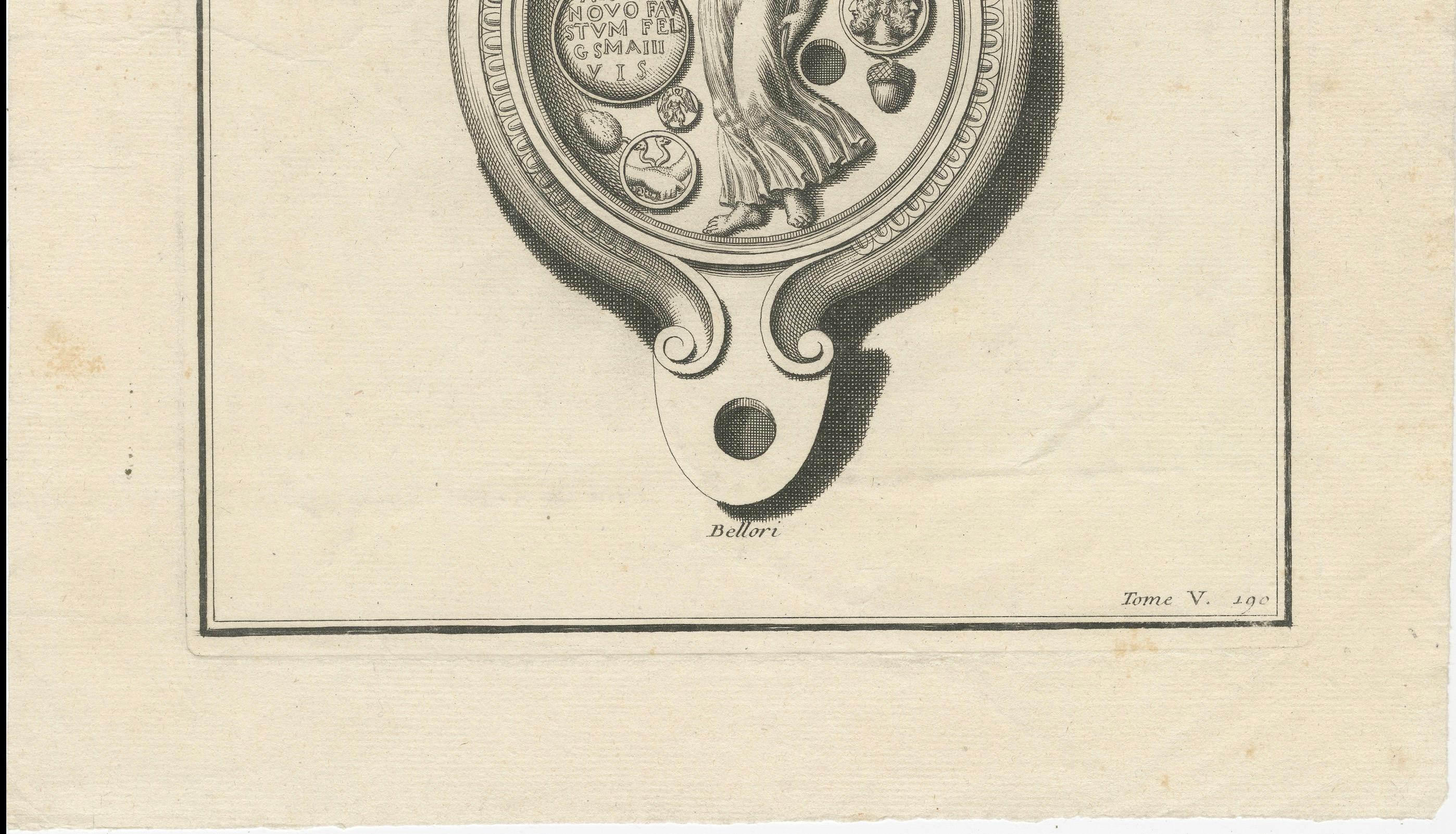 Engraved Ancient Lamp Drawing of a Bull and Lion; Tauroctony Engravings Published in 1722 For Sale