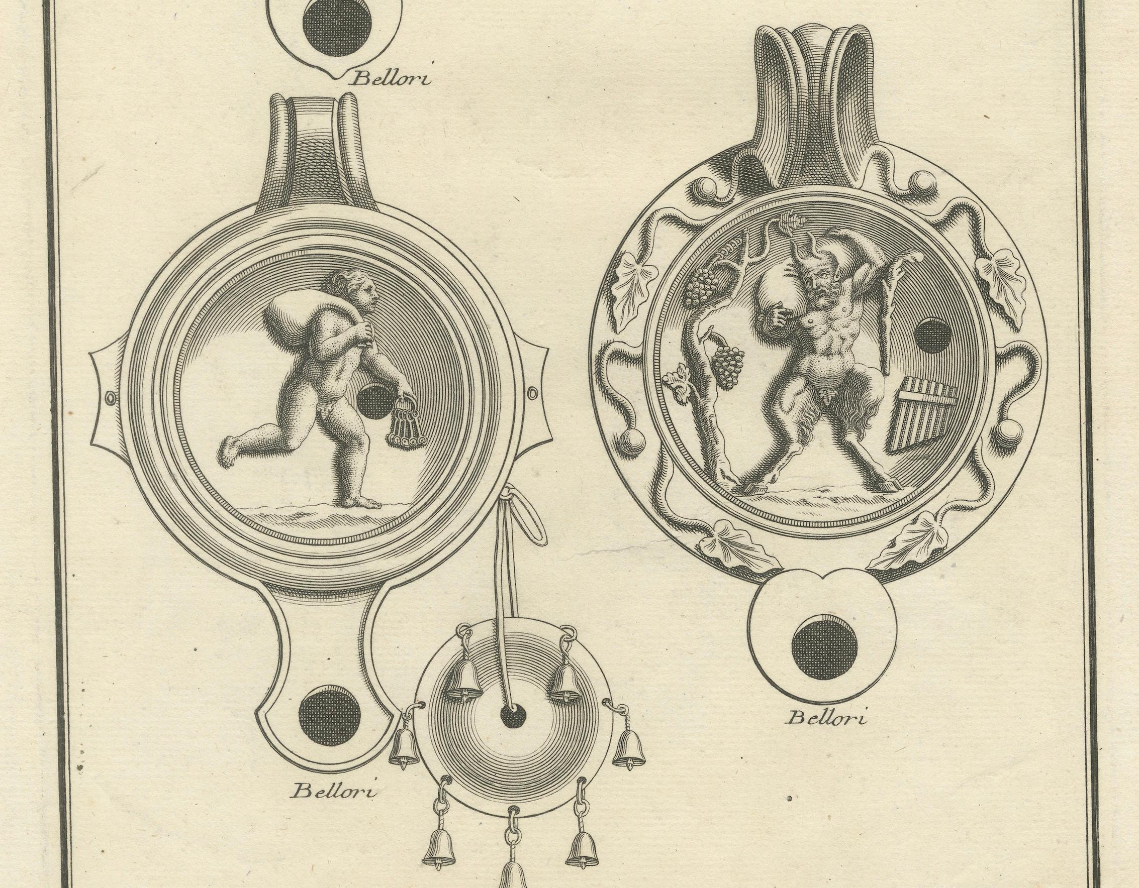 Paper Ancient Lamps in Art: Montfaucon's 18th-Century Engravings, circa 1722 For Sale