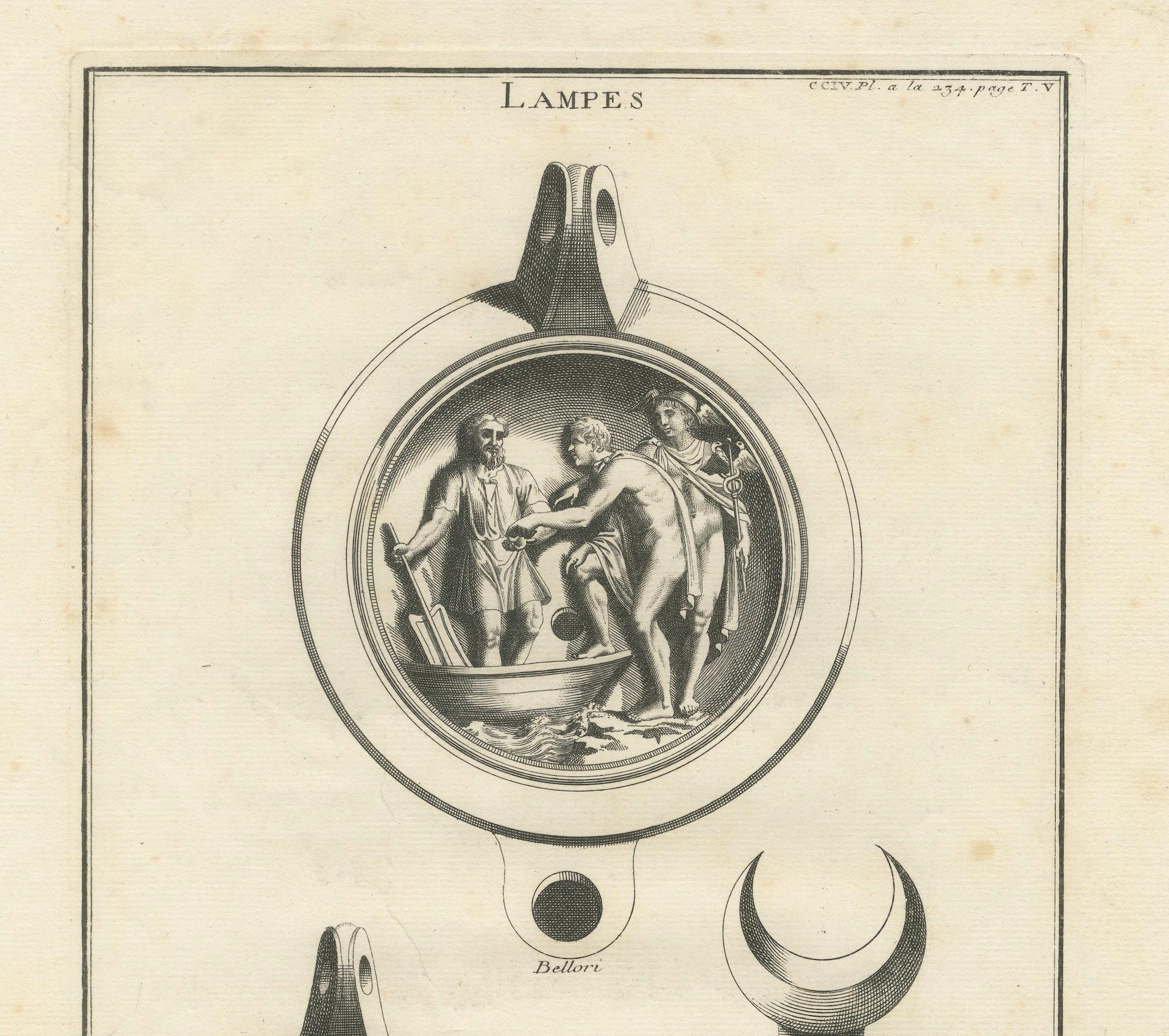 Ancient Lamps in Art: Montfaucon's 18th-Century Engravings, circa 1722 For Sale 3