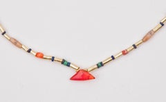 Ancient Lapis, Agate, Carnelian, and Turquoise Beads with 22k Gold and Pendant