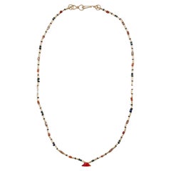 Ancient Lapis, Agate, Carnelian, and Turquoise Beads with 22k Gold and Pendant