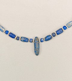 Ancient Lapis Lazuli Beads, Caterpillar Pendant with Granulated Silver Spacers