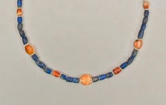Ancient Lapis Lazuli Beads with Carnelian and Granulated Silver Ring Beads