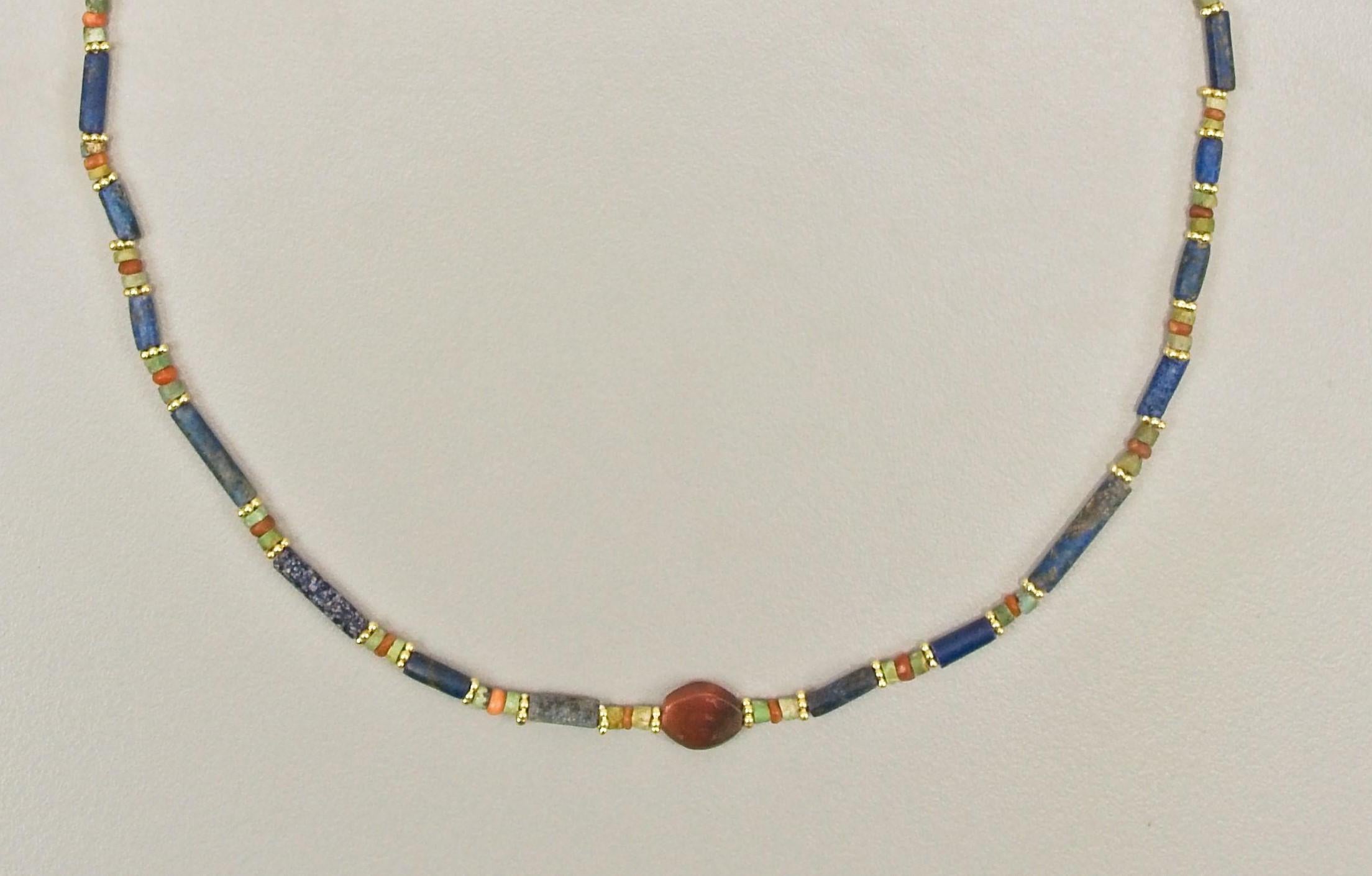 Artist Ancient Lapis Lazuli, Carnelian, and Turquoise Disc Beads, 20k Gold Ring Beads For Sale