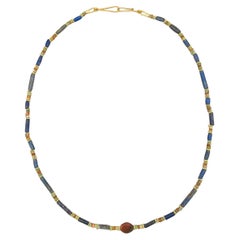 Antique Ancient Lapis Lazuli, Carnelian, and Turquoise Disc Beads, 20k Gold Ring Beads