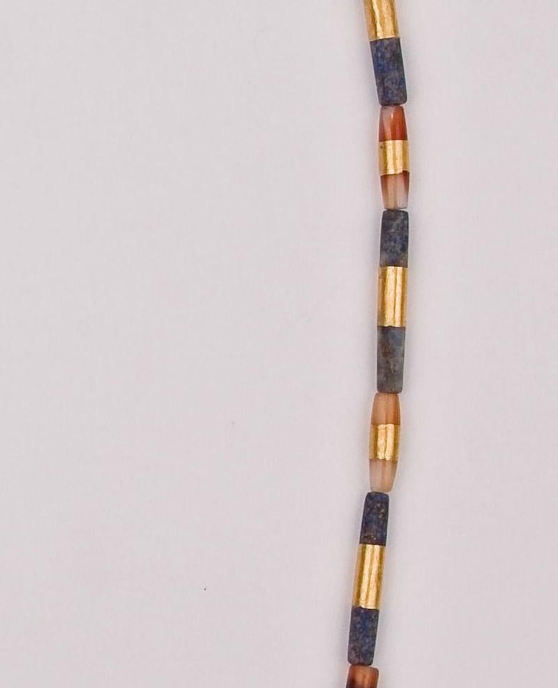 Artist Ancient Lapis Lazuli, Carnelian Beads with Custom 22k Gold Banding For Sale