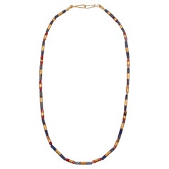 Antique Ancient Lapis Lazuli, Carnelian Beads with Custom 22k Gold Banding