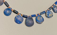 Ancient Lapis Lazuli Spoon Shaped Pendants, Lapis and Carnelian Beads, Silver
