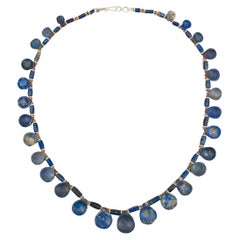 Ancient Lapis Lazuli Spoon Shaped Pendants, Lapis and Carnelian Beads, Silver