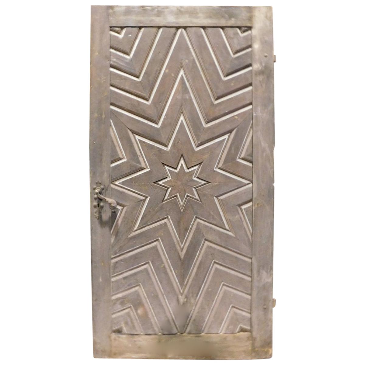 Ancient Larch Door Carved with a Star, 19th Century, Italy