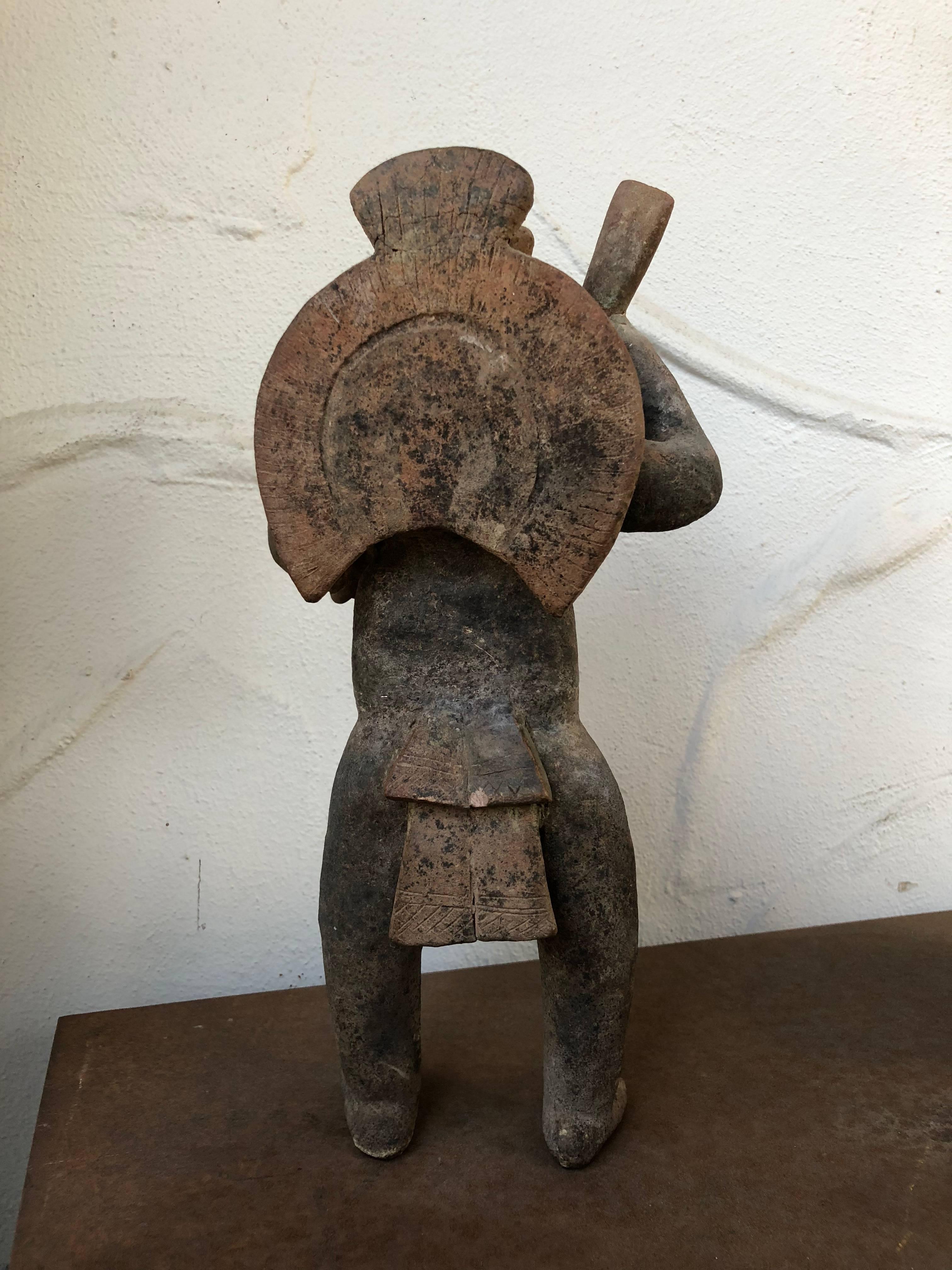 Pre-Columbian Ancient Large Colima Standing Ceramic Figure Holding Bat