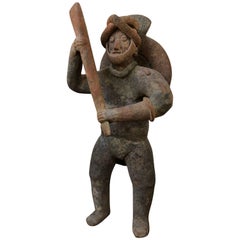 Ancient Large Colima Standing Ceramic Figure Holding Bat