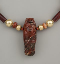 Ancient Large Tairona Red Jasper Effigy Pendant, Carnelian, 20k Gold Beads