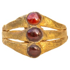Ancient Late Roman Gold Garnet Ring Triple Layer Bezel, 3rd Century