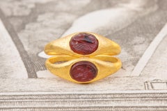 Ancient Late Roman Gold Ring Double Carnelian Intaglio Twin Ring 1st - 3rd c.