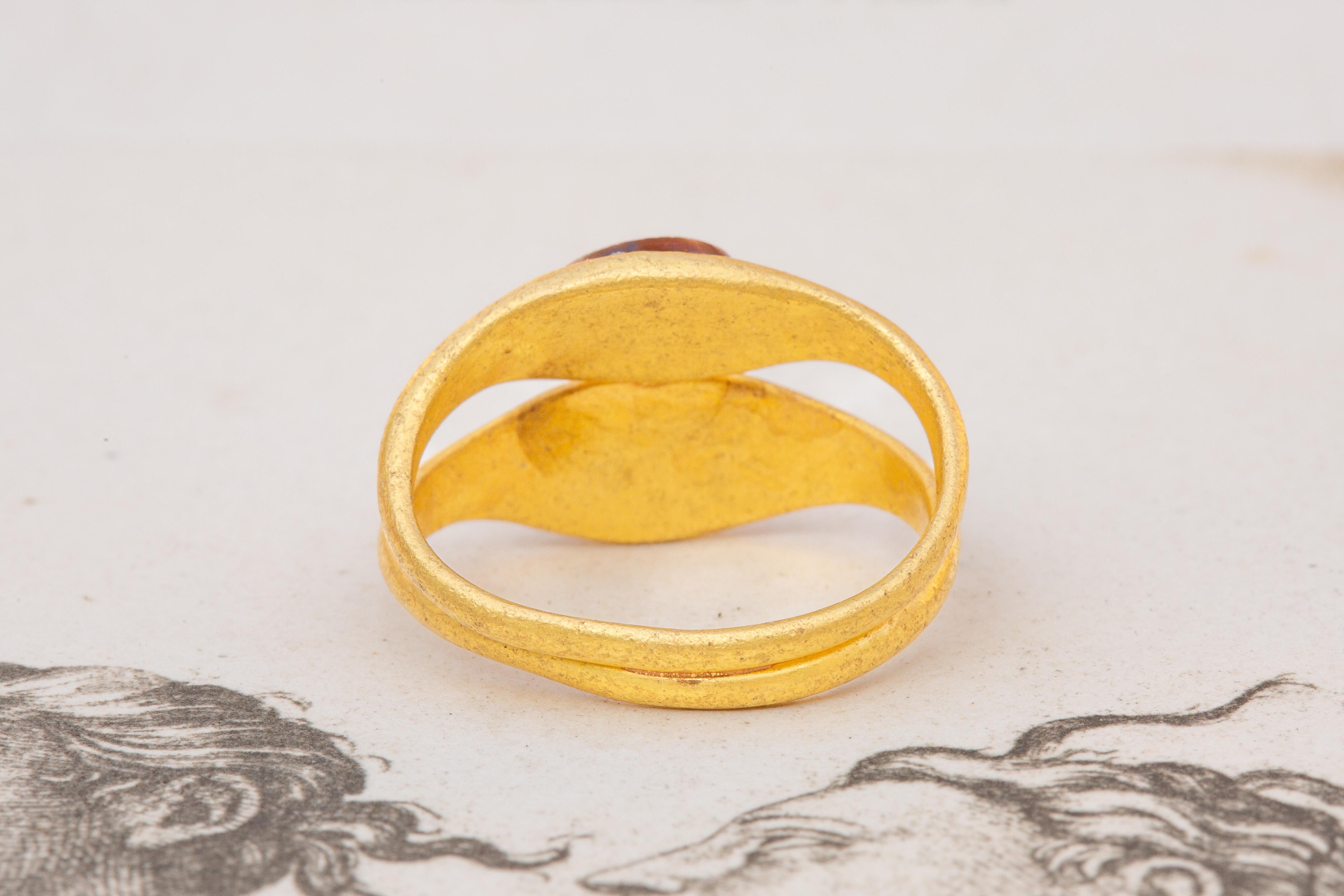 Classical Roman Ancient Late Roman Gold Ring Double Carnelian Intaglio Twin Ring 1st - 3rd c.