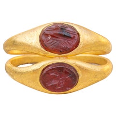 Used Ancient Late Roman Gold Ring Double Carnelian Intaglio Twin Ring 1st - 3rd c.