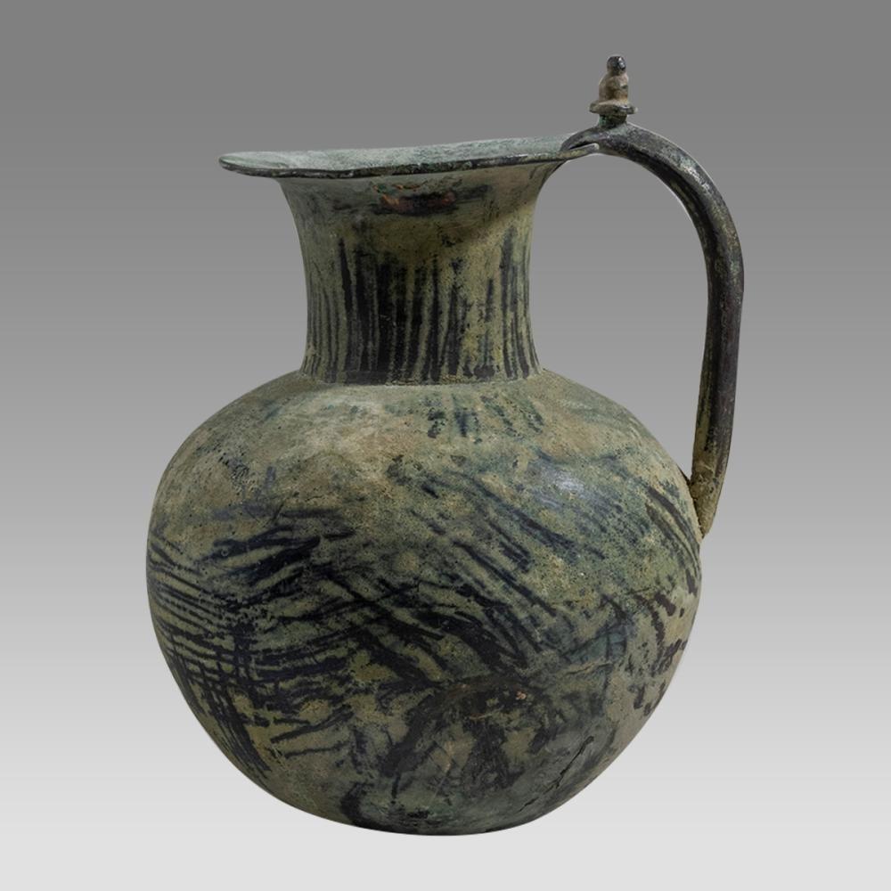Persian Ancient Luristan Bronze Ewer with Painted Decoration and Handle, c. 1000 BC For Sale