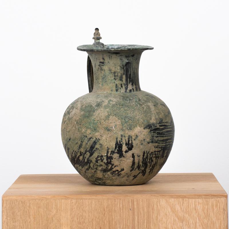 Ancient Luristan Bronze Ewer with Painted Decoration and Handle, c. 1000 BC In Good Condition For Sale In Bonita Springs, FL