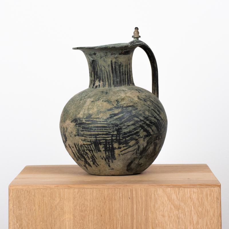 18th Century and Earlier Ancient Luristan Bronze Ewer with Painted Decoration and Handle, c. 1000 BC For Sale