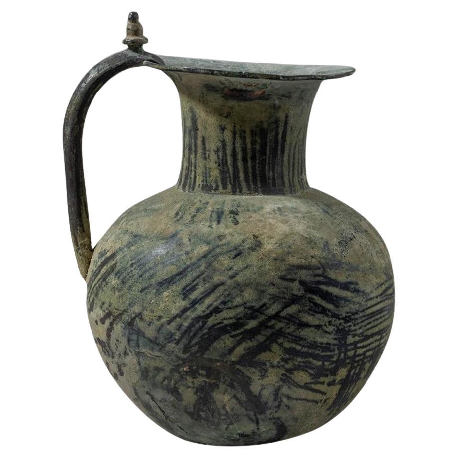 Ancient Luristan Bronze Ewer with Painted Decoration and Handle, c. 1000 BC For Sale