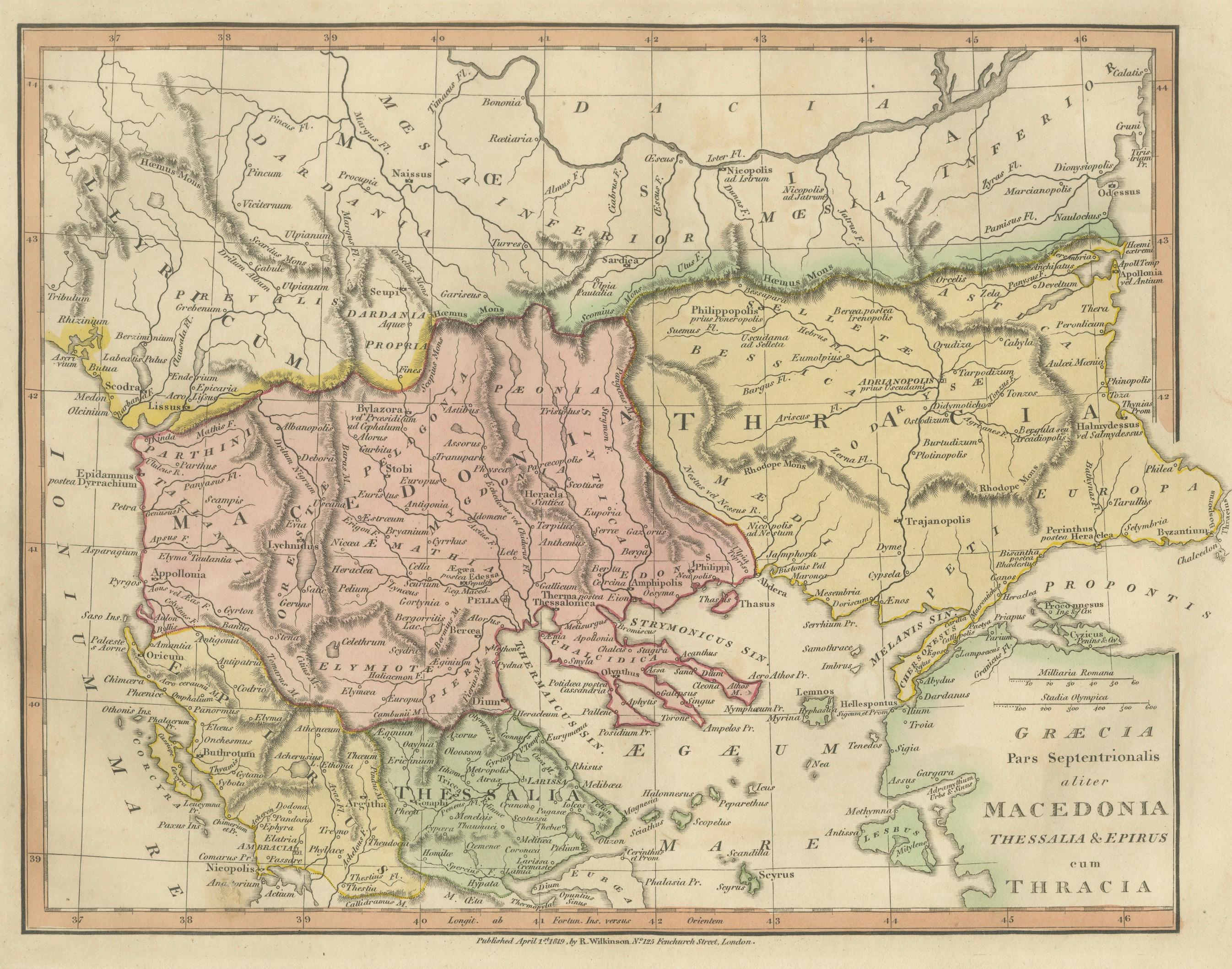 Ancient Macedonia & Thrace Map — Classical Greece, Wilkinson London 1819