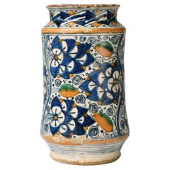 Antique Ancient Maiolia Drag Jar or Albarello, Montelupo, 1490-1510