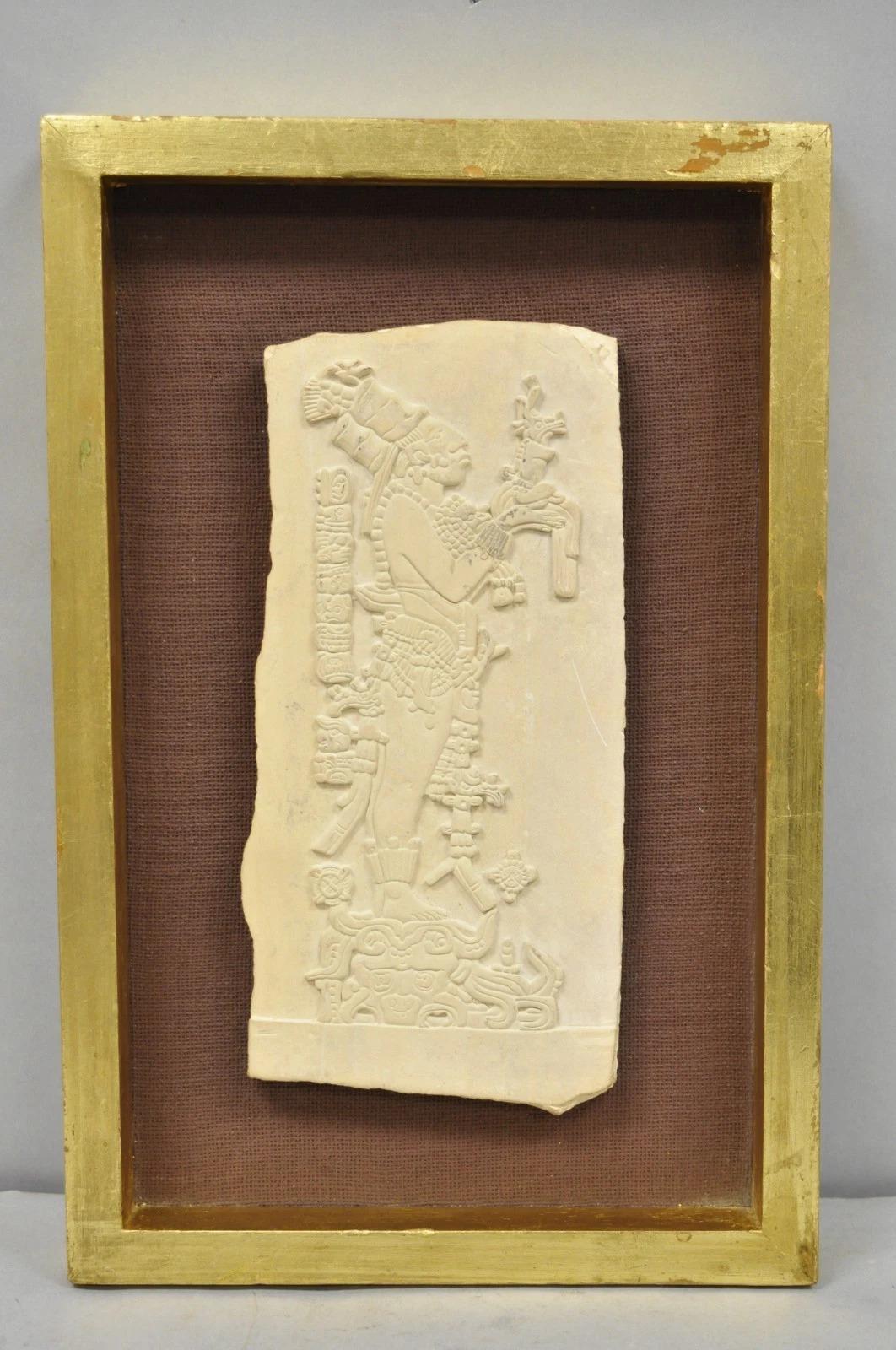 Ancient Maya Mayan Cast Stone Art Plaque Framed Sculpture Reproduction For Sale 6
