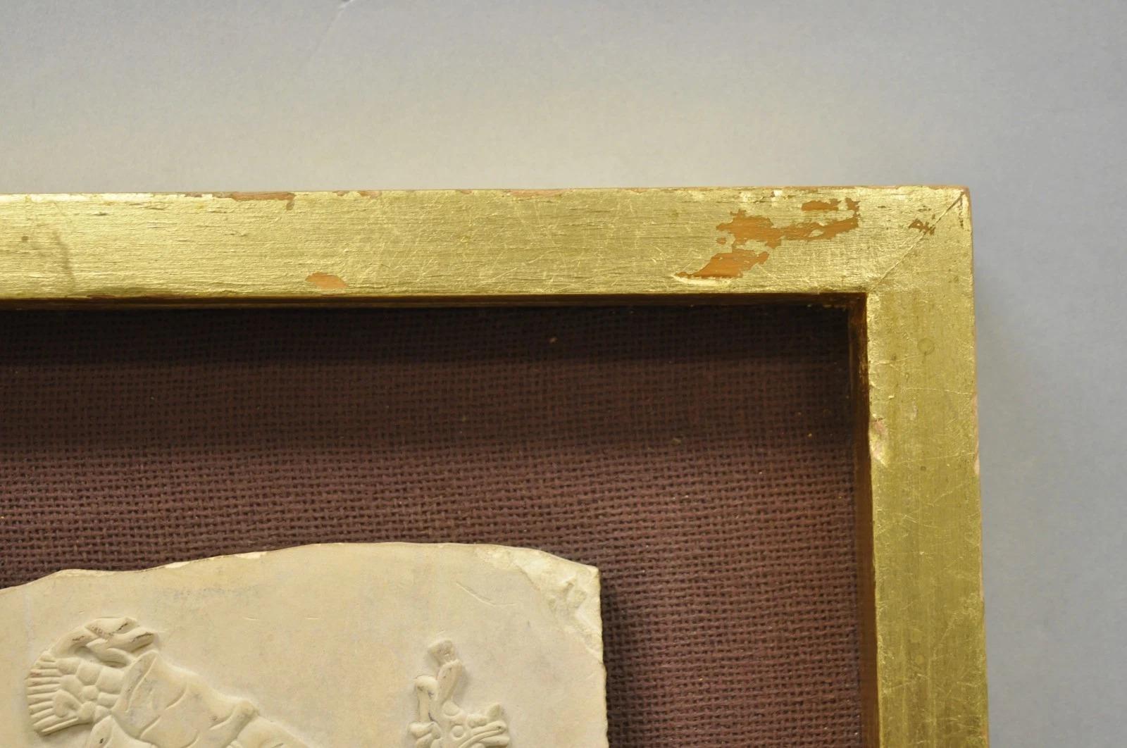 Ancient Maya Mayan Cast Stone Art Plaque Framed Sculpture Reproduction For Sale 1