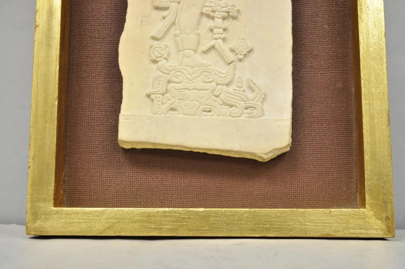 Ancient Maya Mayan Cast Stone Art Plaque Framed Sculpture Reproduction For Sale 2