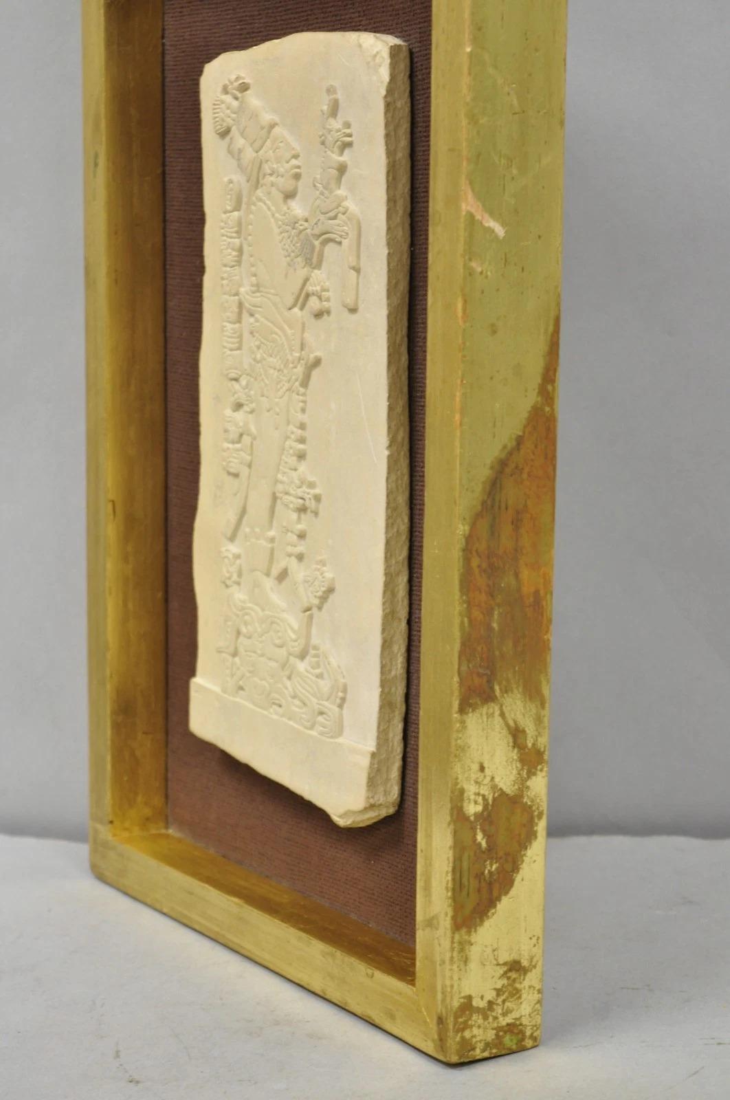 Ancient Maya Mayan Cast Stone Art Plaque Framed Sculpture Reproduction For Sale 3