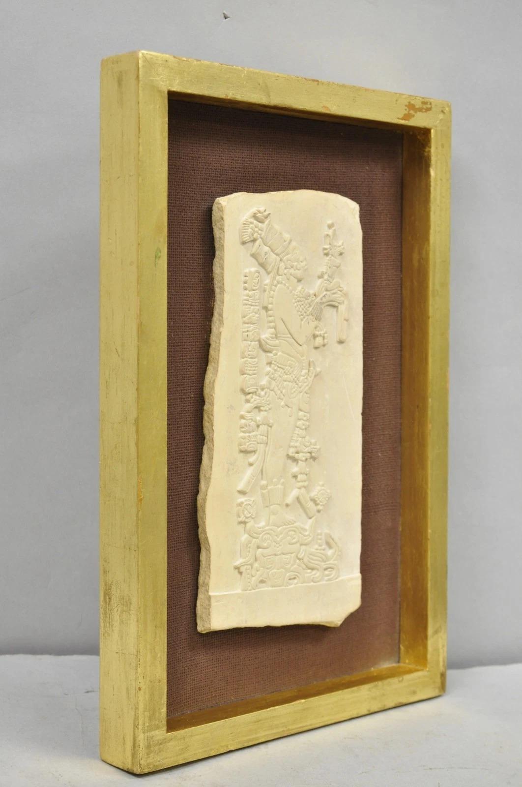 Ancient Maya Mayan Cast Stone Art Plaque Framed Sculpture Reproduction For Sale 4
