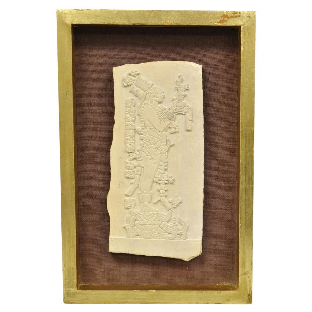 Ancient Maya Mayan Cast Stone Art Plaque Framed Sculpture Reproduction