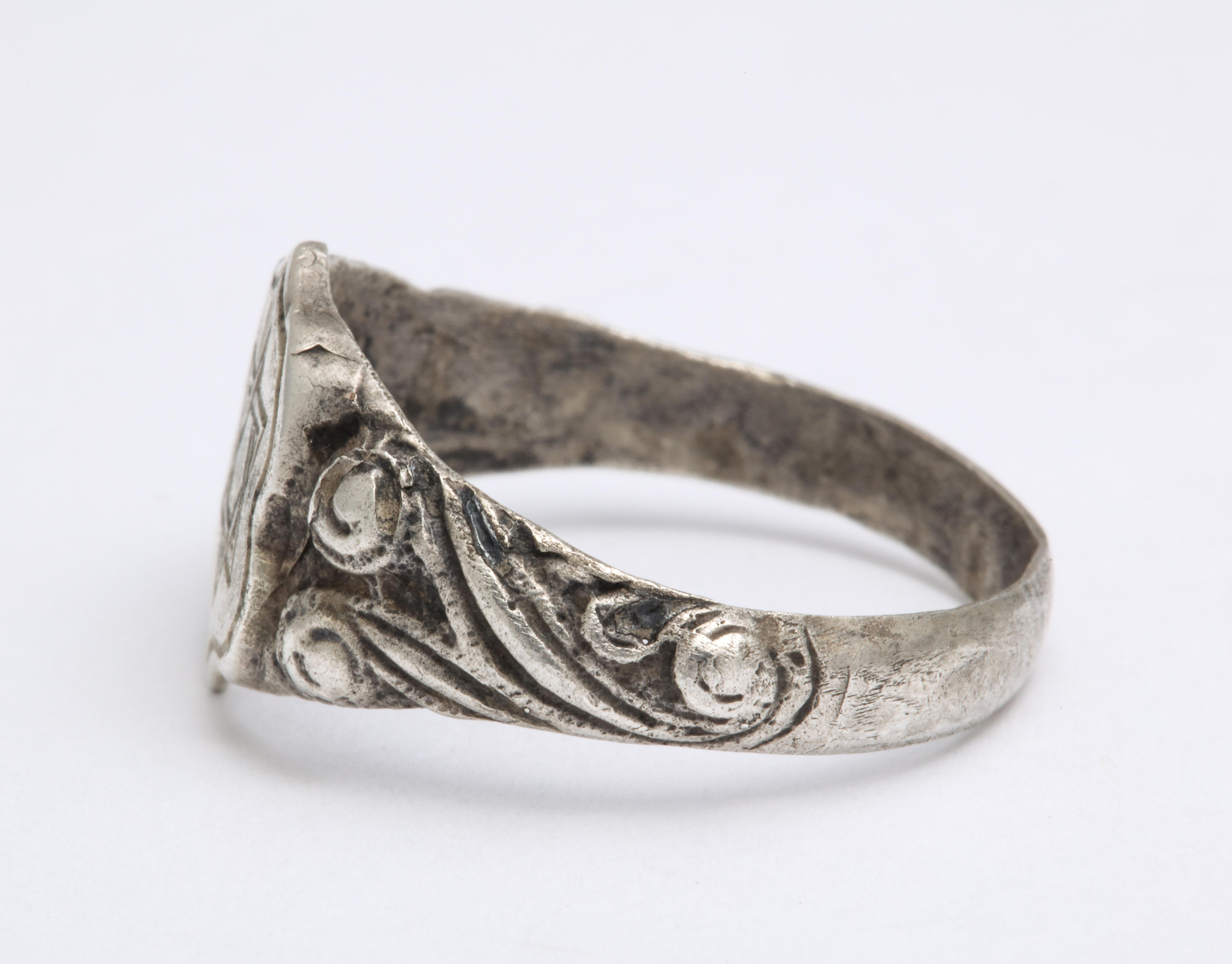 Women's or Men's Ancient Medieval Silver Judaica Ring with Star of David