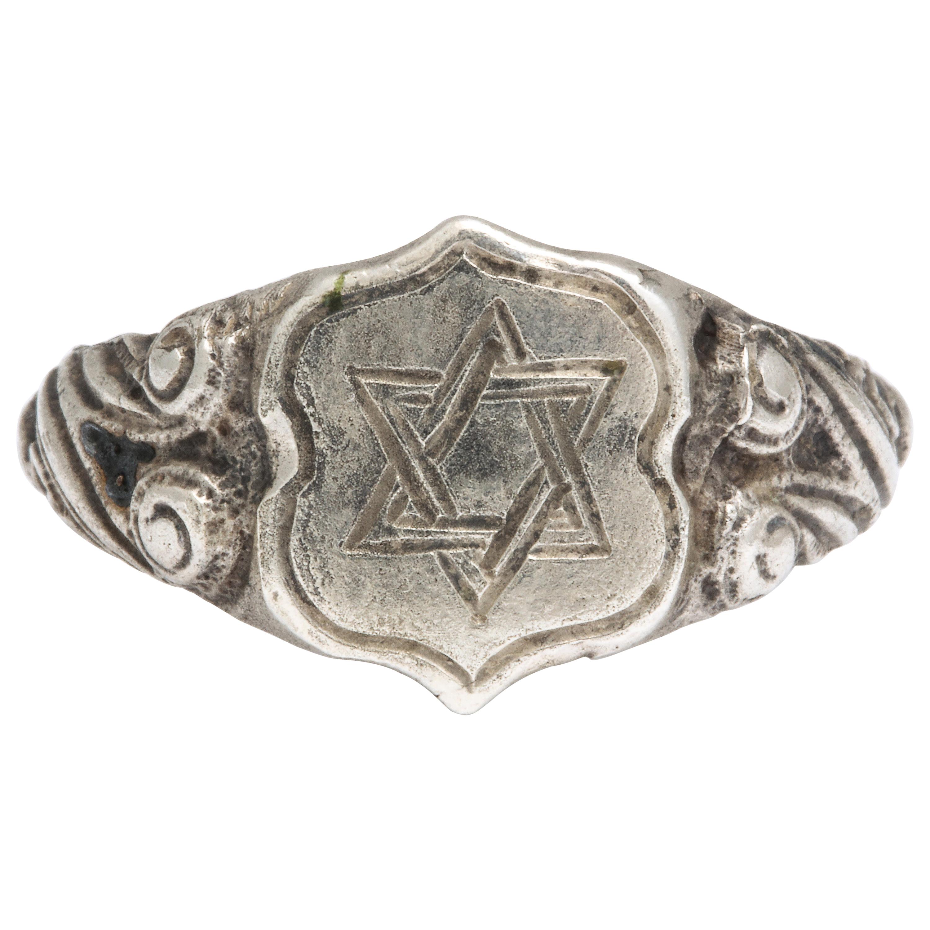 Ancient Medieval Silver Judaica Ring with Star of David
