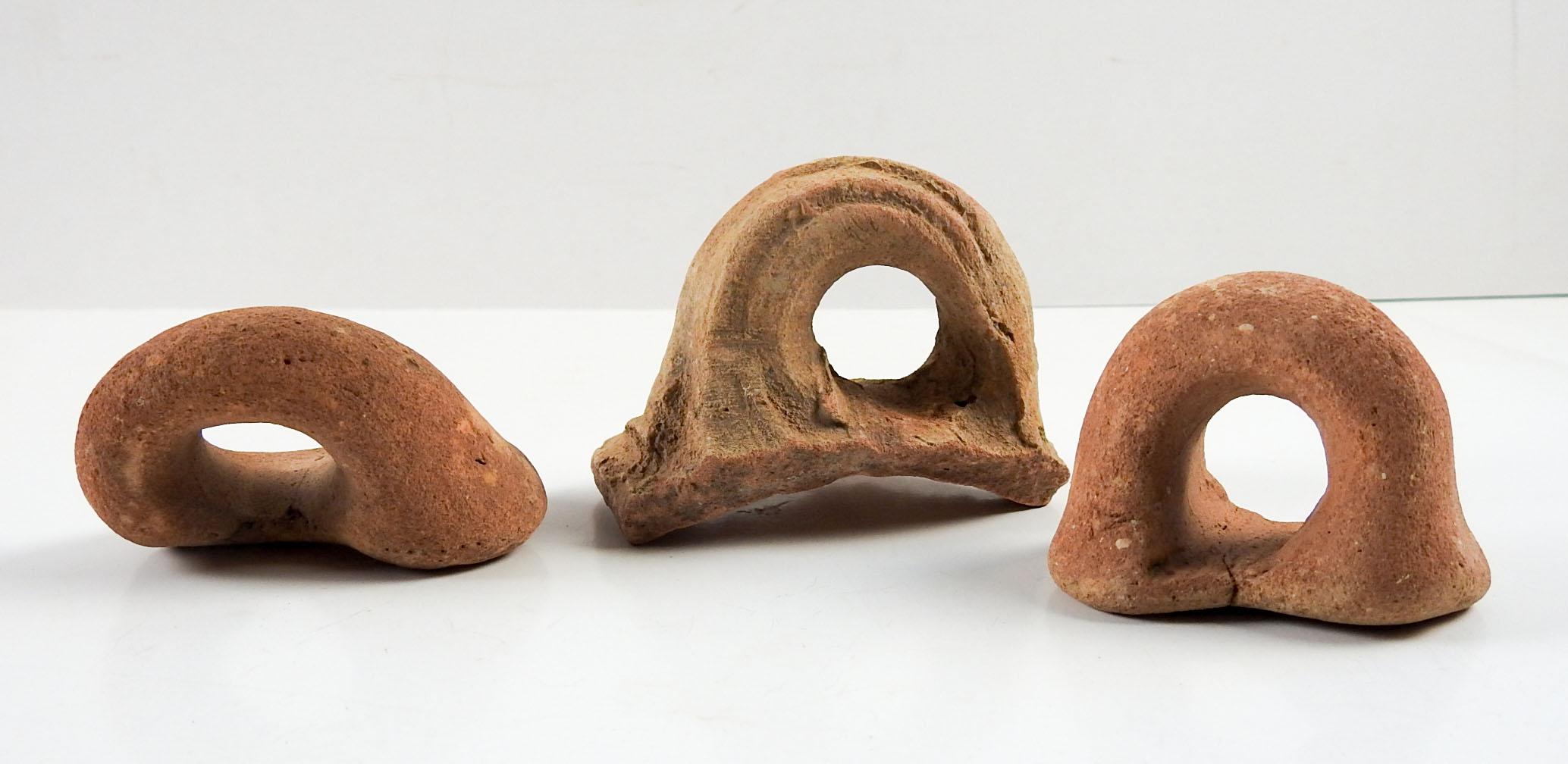 Classical Greek Ancient Mediterranean Pottery Amphora Fragment Handles Set of 3 For Sale