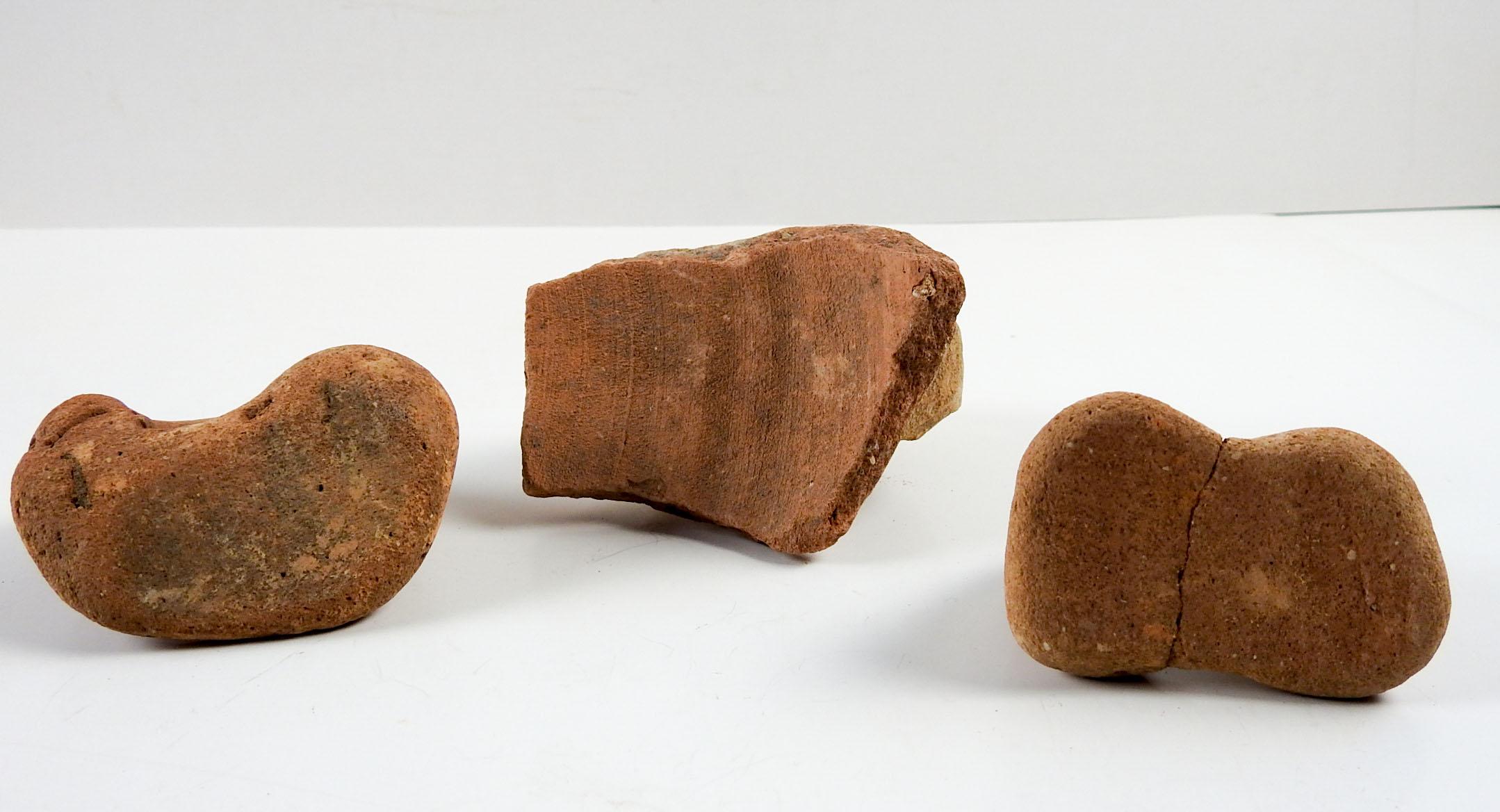 European Ancient Mediterranean Pottery Amphora Fragment Handles Set of 3 For Sale