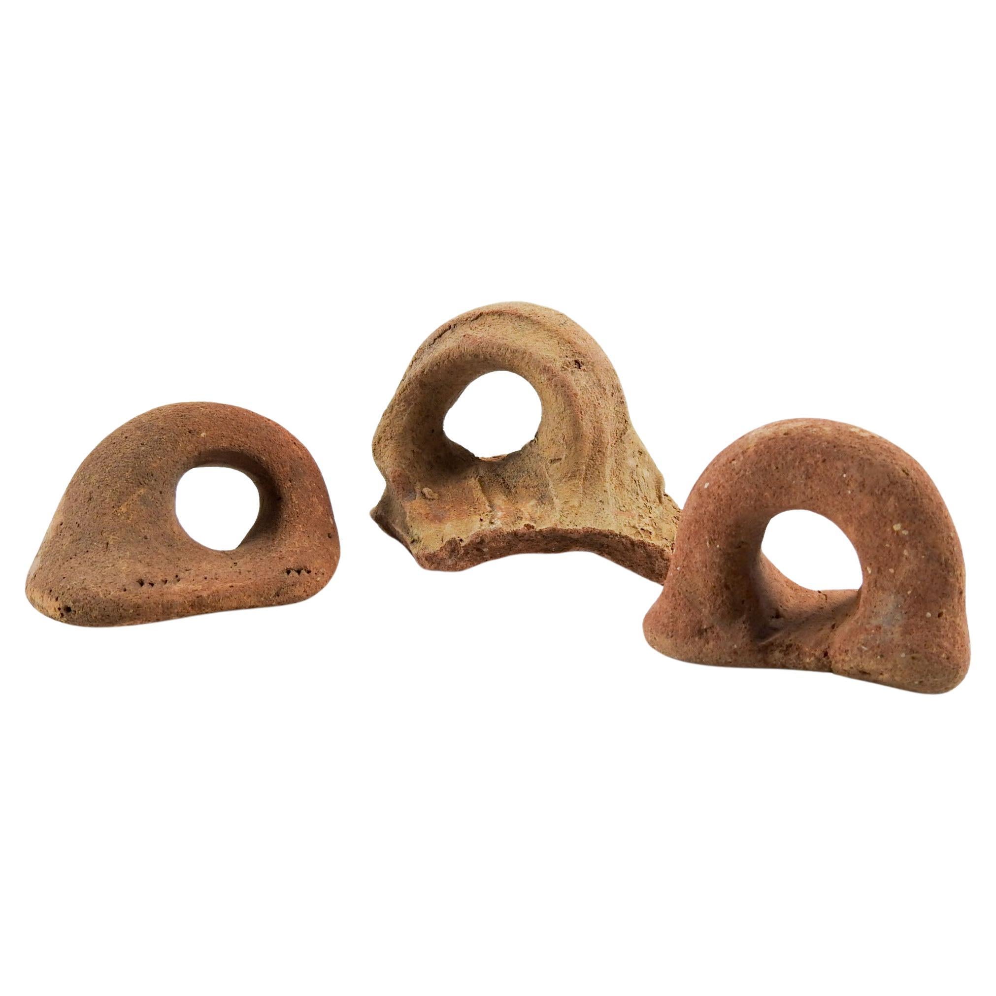 Ancient Mediterranean Pottery Amphora Fragment Handles Set of 3 For Sale