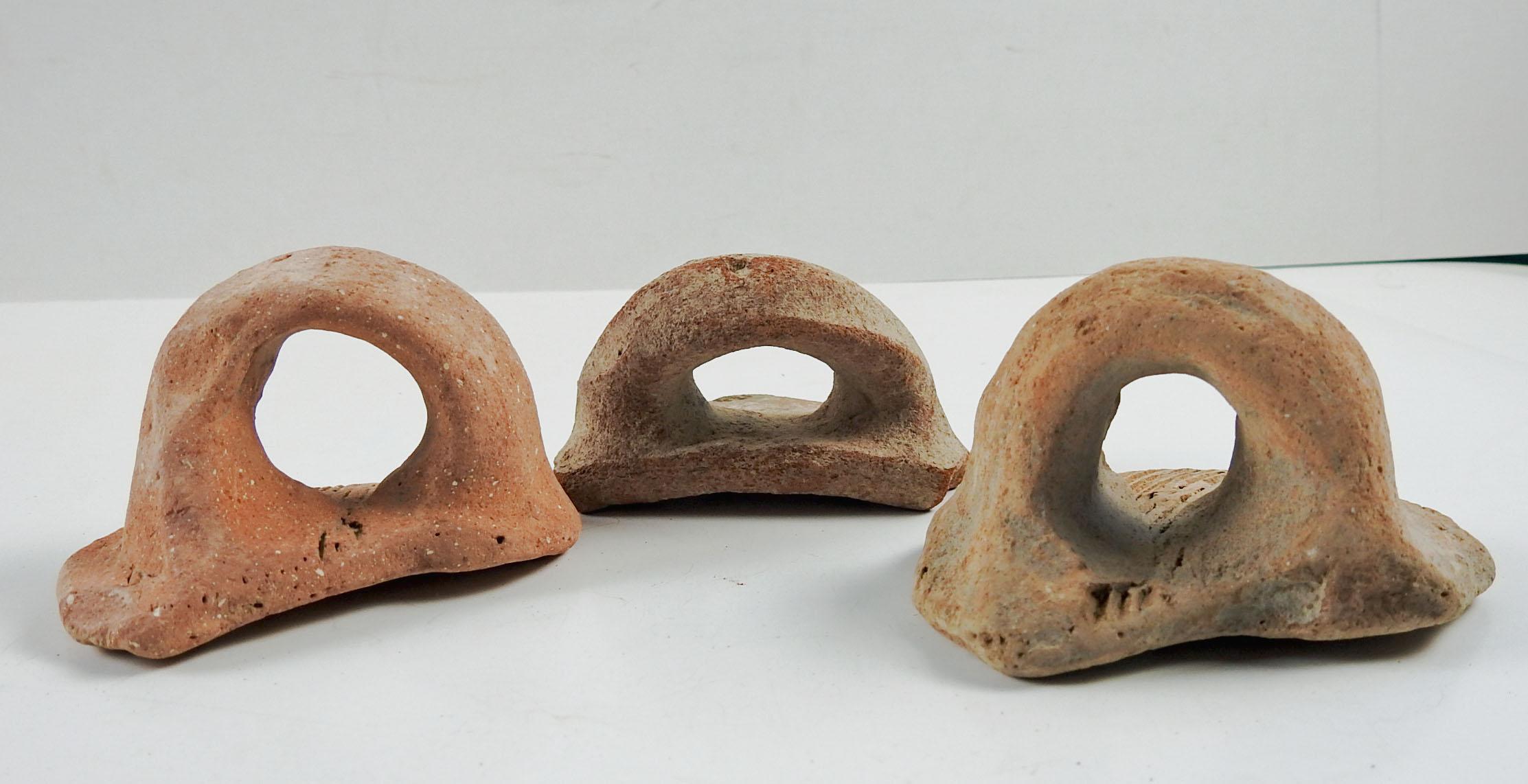 Ancient Mediterranean Pottery Fragments Amphora Handles Set of 3 In Distressed Condition For Sale In Seguin, TX