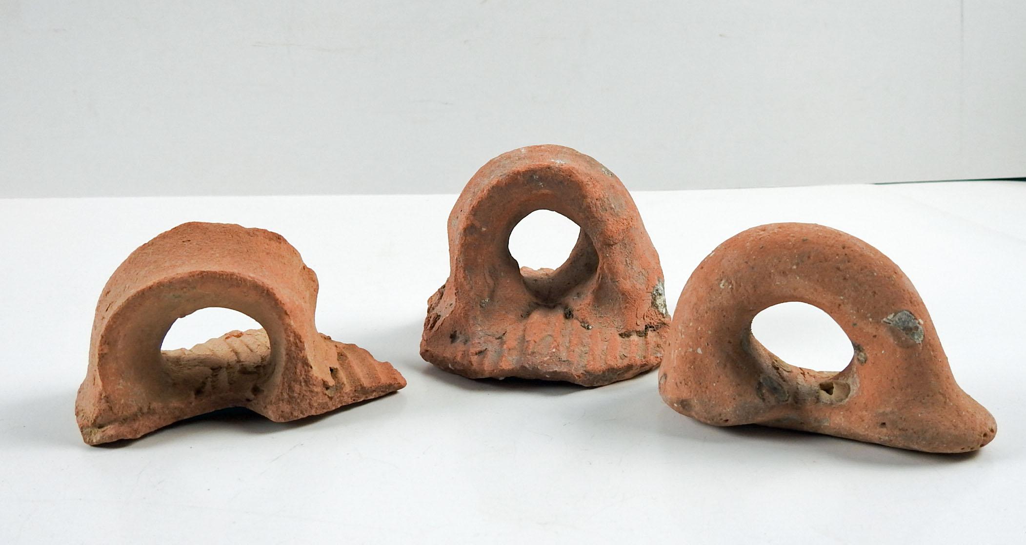 Ancient Mediterranean Pottery Handle Fragments Amphora Set of 3 In Distressed Condition For Sale In Seguin, TX