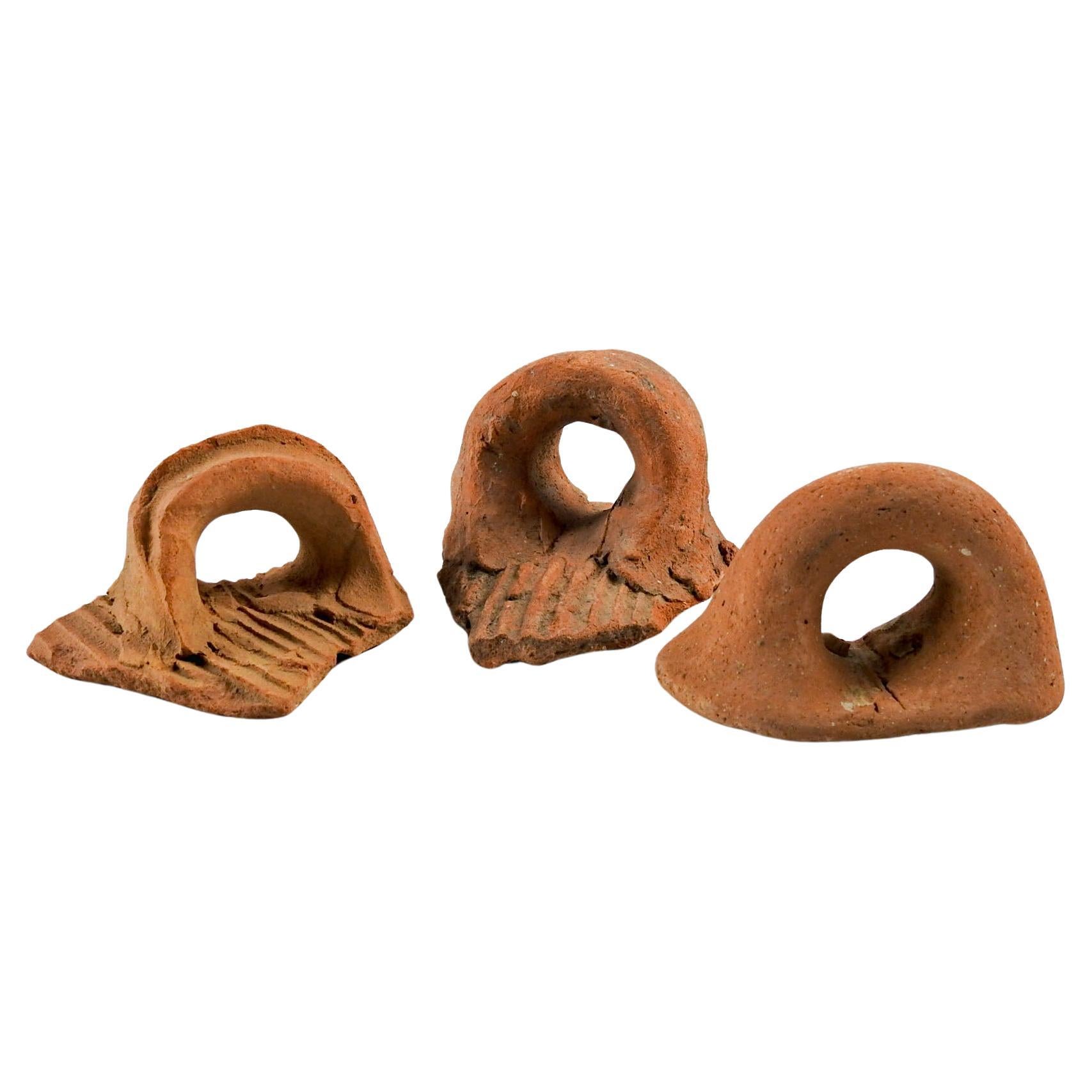 Ancient Mediterranean Pottery Handle Fragments Amphora Set of 3 For Sale