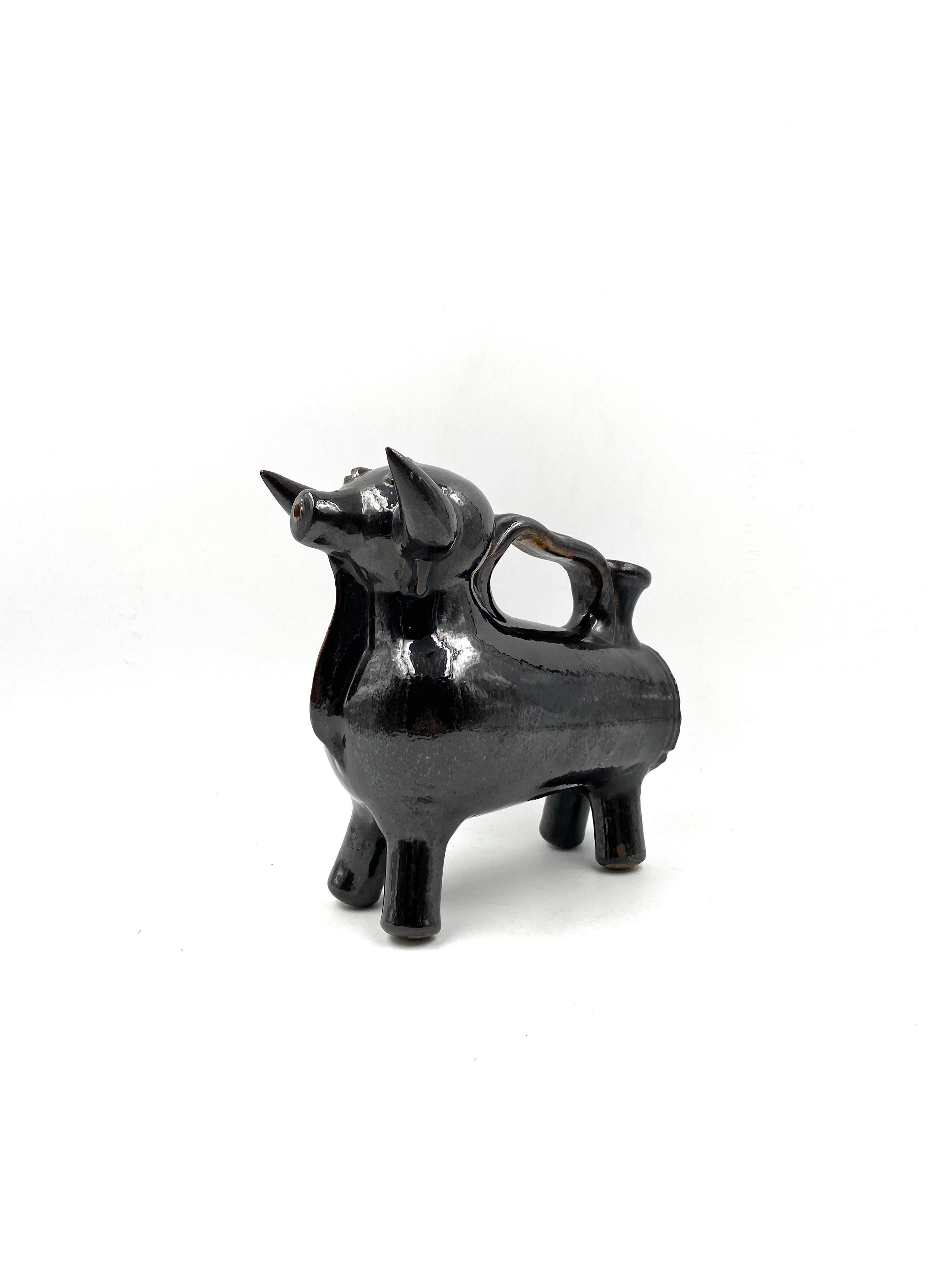 French Ancient Mediterranean Style Bull Shaped Jug Sculpture, France, 1960s For Sale