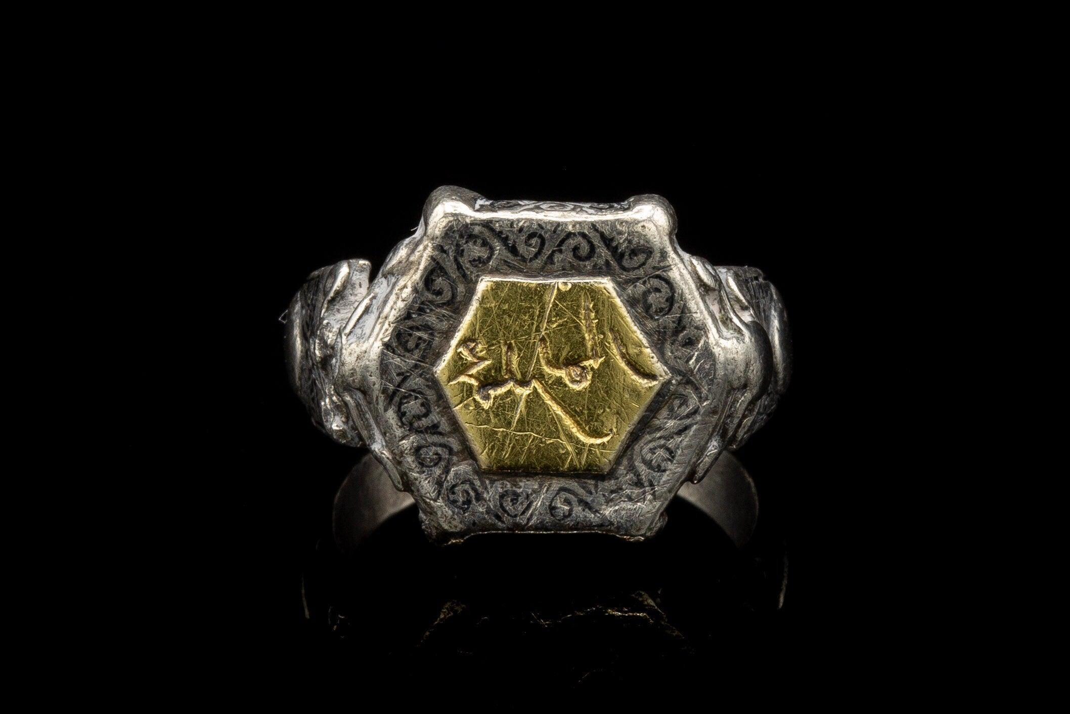 Ancient Mens Seljuk Dynasty Islamic Silver Ring Signet Ring Mohamed Calligraphy 2
