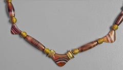 Ancient Mesopotamian Agate Necklace, Gold Capped Center Bow Bead, and Eye Beads