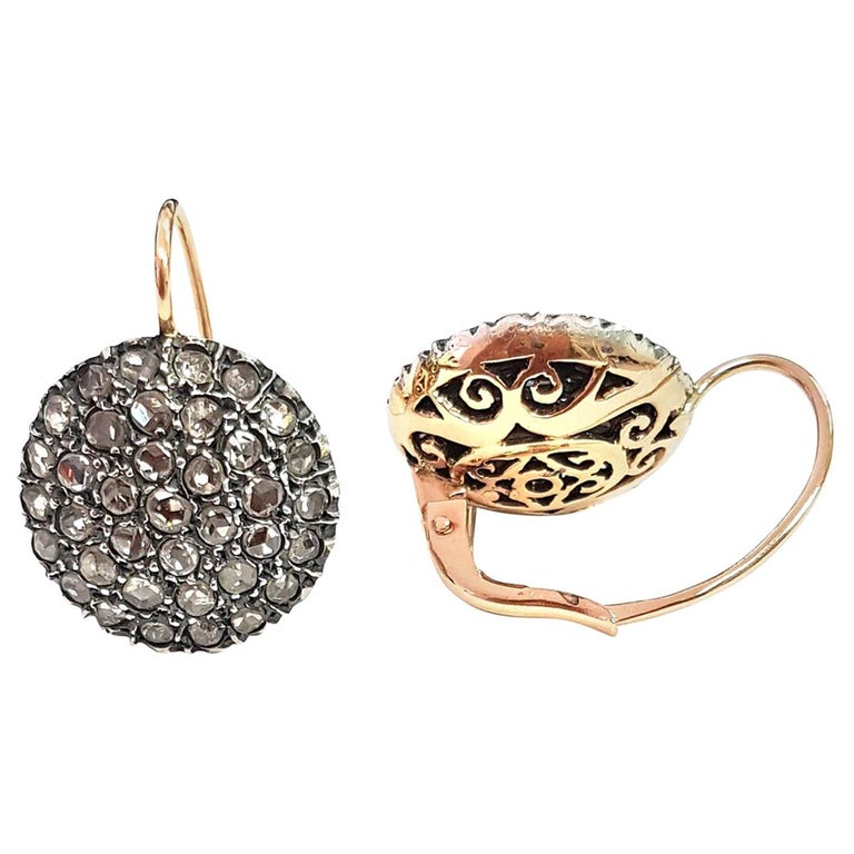 21st Century 9 Karat Rose Gold and Diamond Round Cesellato Drop Earrings  For Sale at 1stDibs